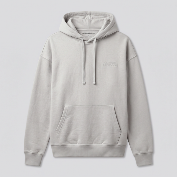 Boxy Hoodie, Cement, front view — CARTOON & CARDOON
