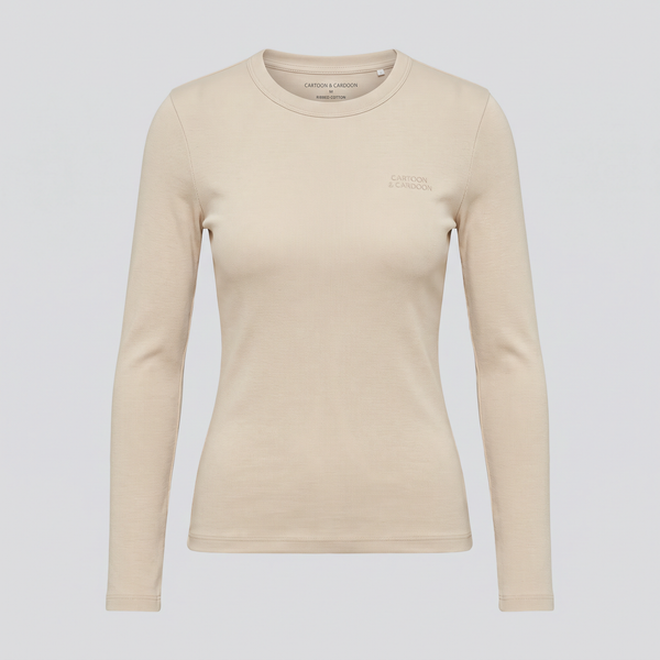 Ribbed Long-Sleeve Top, Oat, front view — CARTOON & CARDOON