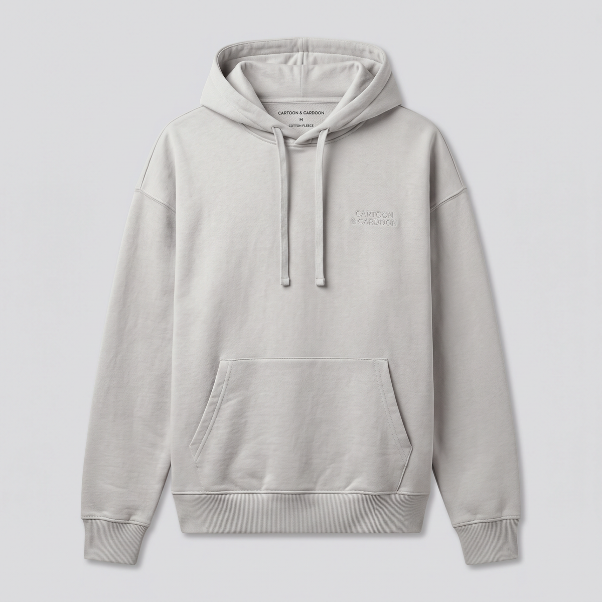 Boxy Hoodie, Cement, front view — CARTOON & CARDOON