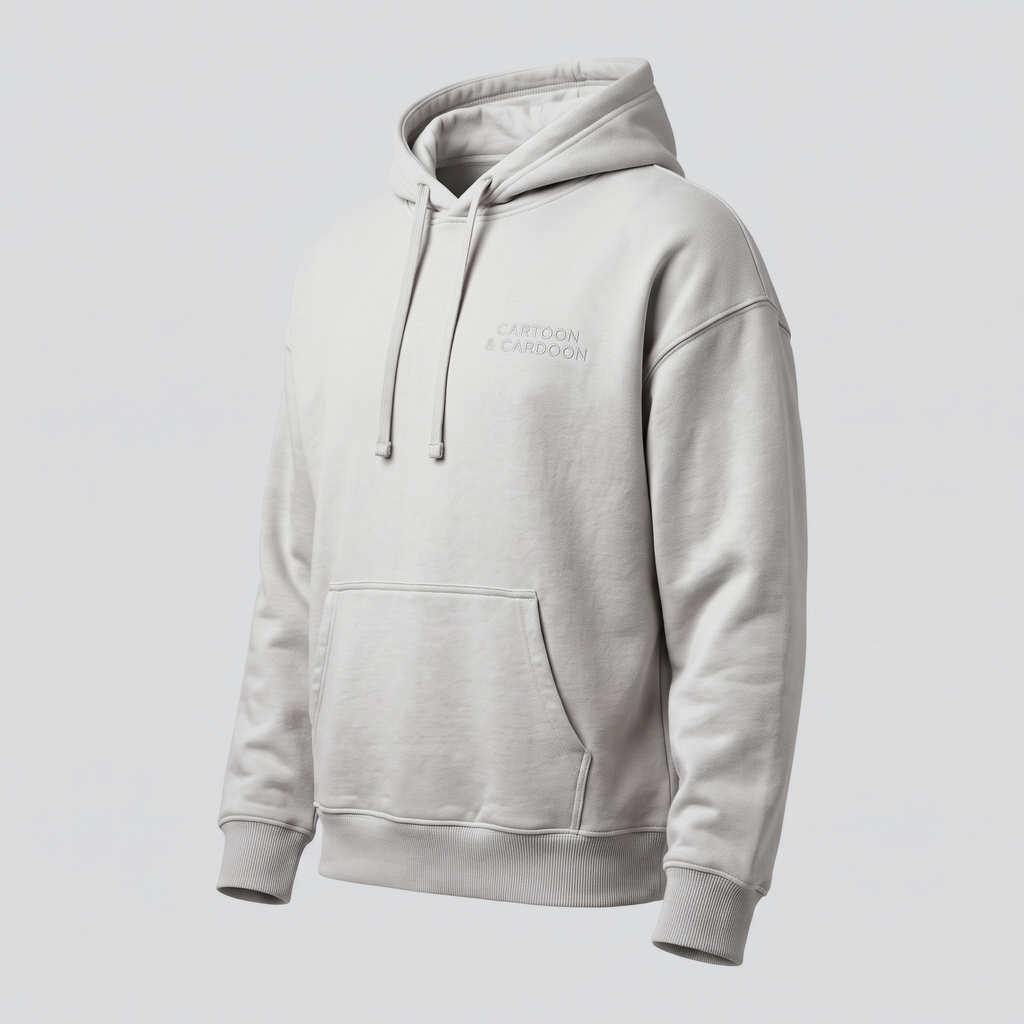 Boxy Hoodie, Cement, three-quarter view — CARTOON & CARDOON