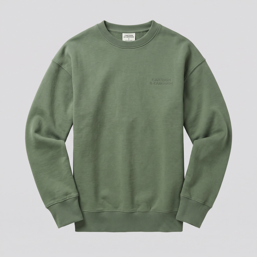 Crewneck Sweatshirt, Moss, front view — CARTOON & CARDOON