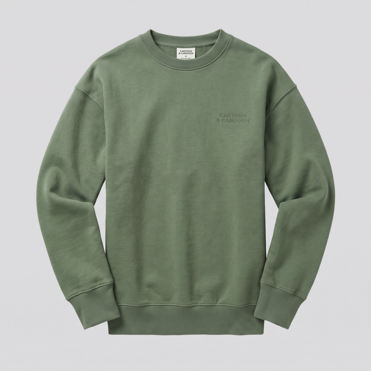 Crewneck Sweatshirt, Moss, front view — CARTOON & CARDOON