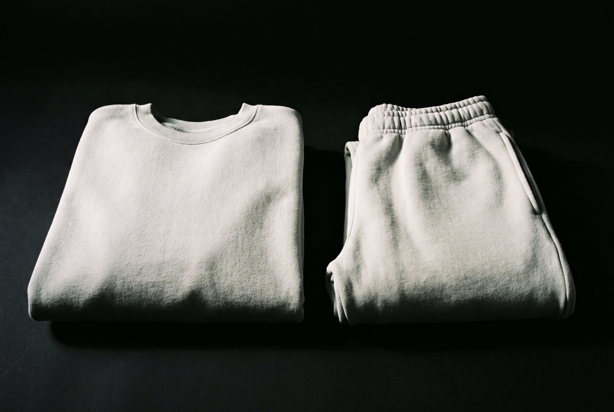 A CARTOON & CARDOON cement sweatshirt folded beside its matching trousers