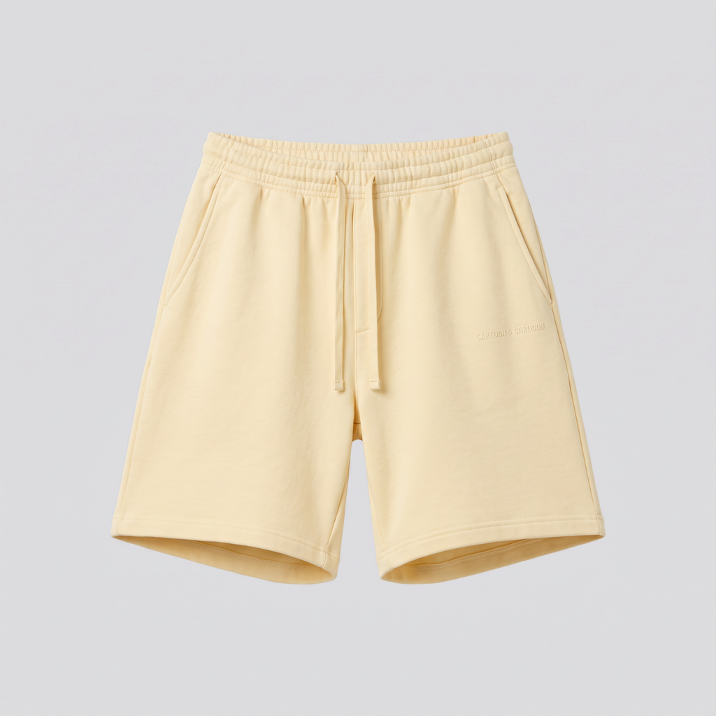 Fleece Shorts, Buttercream, front view — CARTOON & CARDOON