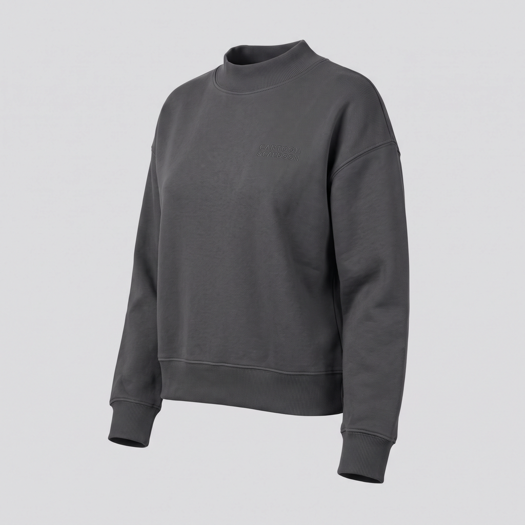 Mock-Neck Sweatshirt, Iron, three-quarter view — CARTOON & CARDOON