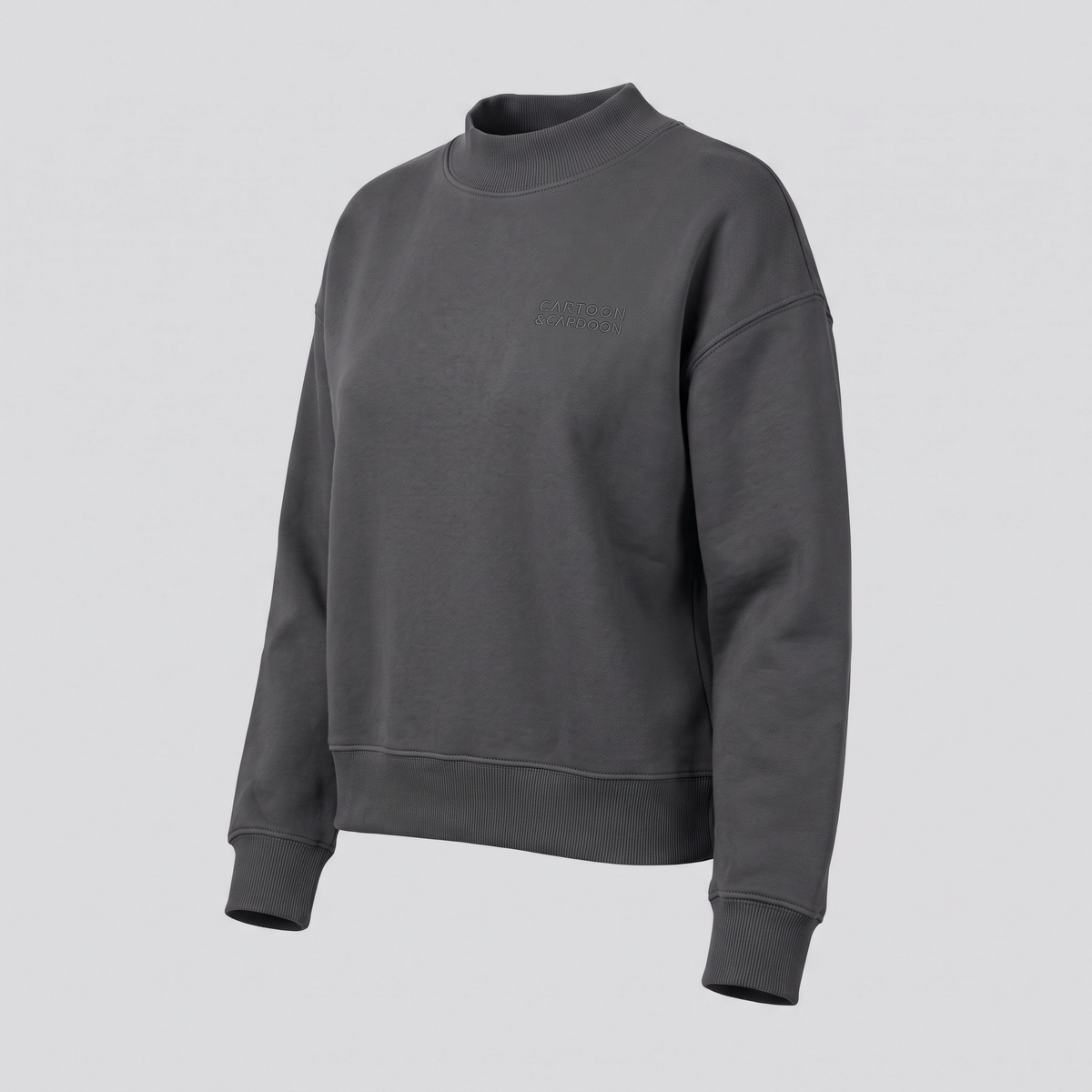 Mock-Neck Sweatshirt, Iron, three-quarter view — CARTOON & CARDOON