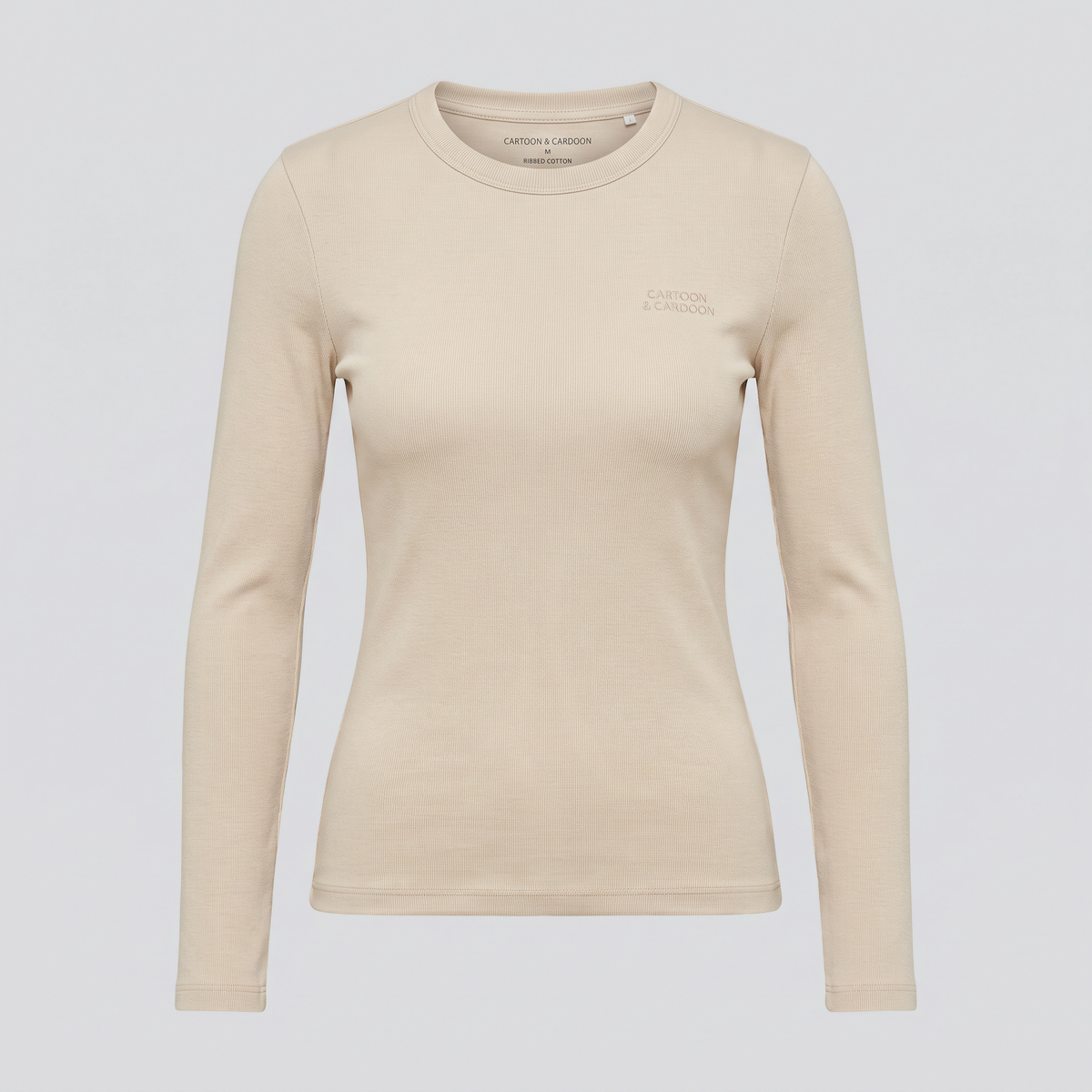 Ribbed Long-Sleeve Top, Oat, front view — CARTOON & CARDOON